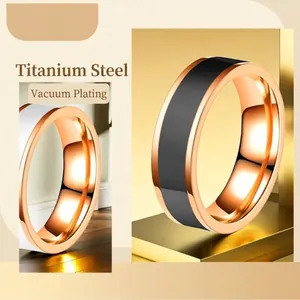 Minimalist two-tone titanium steel ring in rose gold and black finish with smooth polish