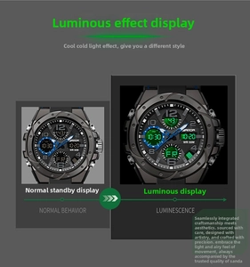 Macro detail of waterproof sports watch showing dual-display dial and LED backlight function