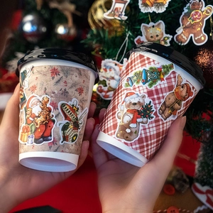 Christmas Party Night DIY stickers on disposable paper cups with Santa and Teddy bear themes