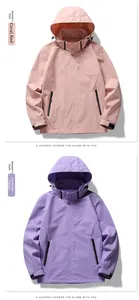Coral red and lavender purple waterproof hooded windbreakers with zip pockets