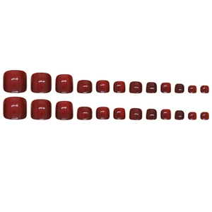 Dunkle kirschrote glänzende künstliche Fußnägel 24er-Set in runder quadratischer Form