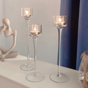 Three-piece set of European glass candle holders for romantic weddings and home decor