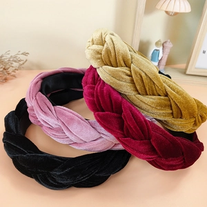 Braided velvet headbands in black, pink, wine red, and yellow for elegant autumn styles