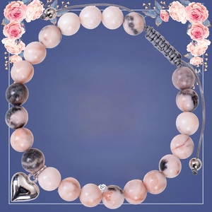Bracelet En Pierre Zébrée Rose Naturelle Pendentif Coeur Corde Tissée Ajustable Cadeau Inspirant Bijoux Pour Femmes Fille Épouse
