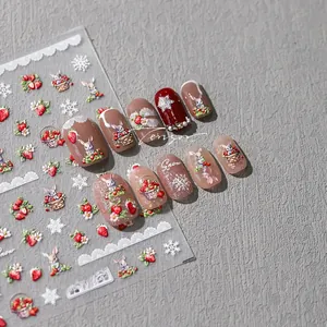 3D embossed nail stickers featuring TS-3519 strawberry and rabbit patterns on nails