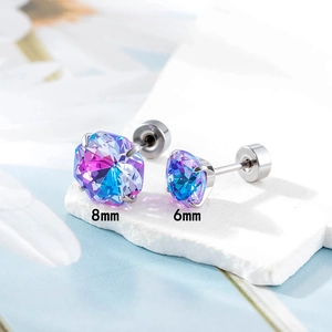 Gradient zircon stud earrings in 6mm and 8mm sizes with secure screw back design