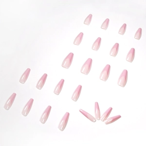 Pink gradient French press on nails in long coffin shape with 24 pieces set