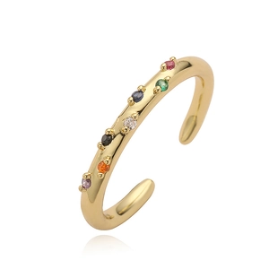 Minimalist gold adjustable cross ring set with vibrant multi-colored small gemstones
