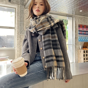 Women Plaid Scarf Imitation Cashmere Shawl Thick Warm Winter Wrap With Tassels Classic Checkered Fashion Neck Warmer Soft