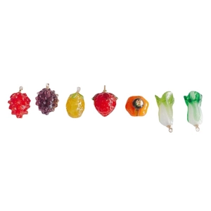 DIY summer garden style glass fruit and vegetable pendants with metal rings on white base