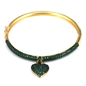 18K gold plated adjustable heart bangle with micro-paved green zircon gemstones