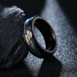 Men Titanium Steel Faceted Ring Colorful Abalone Shell Inlay Electroplated Fashion Casual Jewelry Rose Gold Black Ring