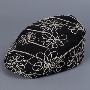 Vintage Floral Embroidery Flat Cap Women Polyester Adjustable Retro Ivy Hat Sun Protection Newsboy Style