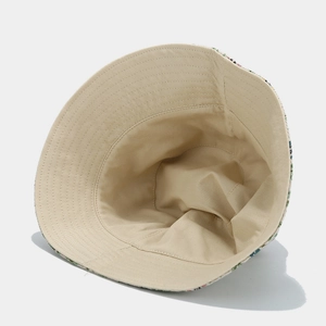 Ethnic reversible floral bucket hat for women showing cotton lining and wide brim