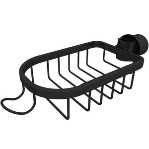Black matte stainless steel faucet rack with hollow drainage grid for kitchen storage