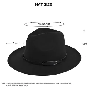 Black British retro wool fedora hat for women with 7cm wide brim size measurement
