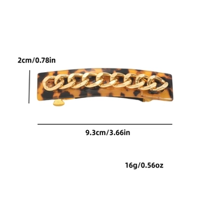 Chic tortoiseshell acetate hair clip with golden metal chain detail, 9.3cm barrette