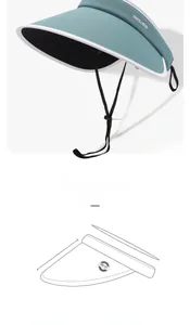 Detailed view of UPF 50+ blue sun visor with mesh fabric and adjustable windproof cord
