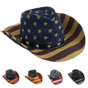 Chapeau de cowboy en paille avec motif drapeau américain et large bord protecteur
