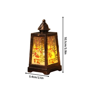 Bronze Christmas LED lantern with Santa Claus motif and warm light dimensions shown