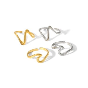 Minimalist wavy stainless steel adjustable rings in gold and silver finishes