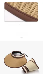 Detail of the stitching and foldable straw design of the wide brim sun visor hat