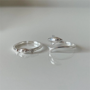 925 sterling silver adjustable open rings featuring small fish and dolphin motifs