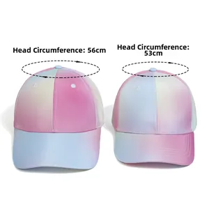 Detailed size comparison of gradient ponytail baseball caps for women and children sizes