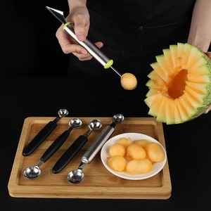 Stainless steel fruit baller scoop set with carving knife tool and melon baller kit