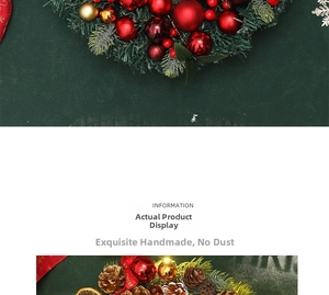 Detail of Christmas wreath with pine needles, red ornaments, and natural pinecones