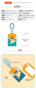Detailed size chart for animal PU leather card holder with clear PVC window and spring rope