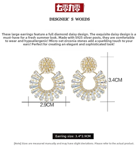 Detailed view of daisy stud earrings featuring S925 silver pins and sparkling zircons