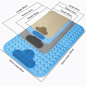 Size chart showing four dimensions of non-slip bathroom mats from small to extra large