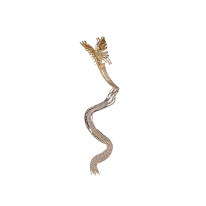 Pince à cheveux papillon dorée avec strass et longues pampilles suspendues pour femme