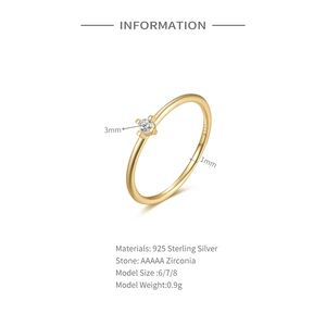 Detailed product specification chart for a 3mm zirconia 925 sterling silver thin ring
