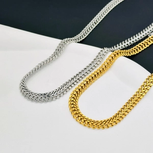 Minimalist gold and silver titanium steel thick chain necklaces in wheat weave pattern