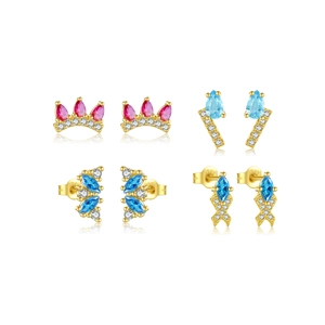S925 Sterling Silber Ohrringe Set mit bunten Edelsteinen in Goldoptik Display