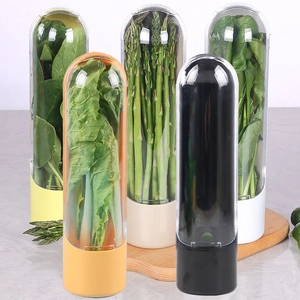 Herb keeper containers in multiple colors and sizes with clear plastic lids for storage