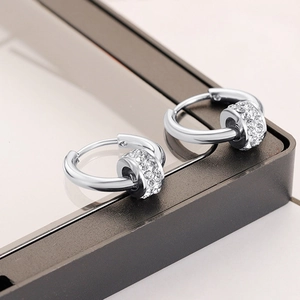 Sparkling silver full diamond cylinder drop earrings with white zircon for women
