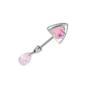 Pink heart and teardrop gem cartilage stud earring with silver titanium steel post