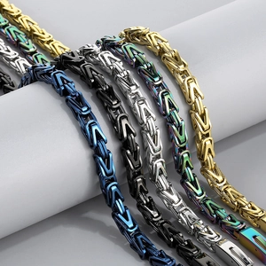 Men's Byzantine stainless steel chain set in gold, silver, black, blue and rainbow colors