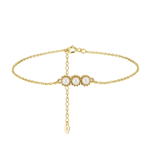 Elegant S925 sterling silver gold plated bracelet featuring three round white pearls design