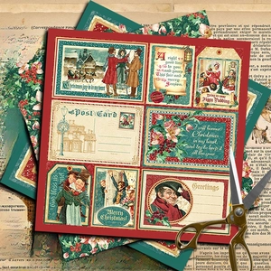 Vintage Christmas scrapbook paper collection with Victorian illustrations for DIY crafts