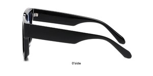 Side profile of vintage square black sunglasses frame with detailed temple arm design