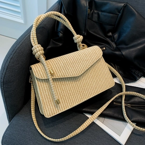Women Small Square Bag PU Leather Woven Texture Knotted Handle Shoulder Crossbody Handbag Casual Commuting Fashion