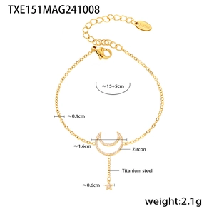 Detailed view of titanium steel moon and star bracelet with zircon inlay dimensions