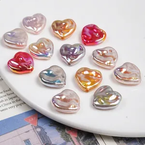 Heart Shape Acrylic Beads Faux Artificial Baroque Pearl Pearlescent Iridescent Perforated Loose Beads For DIY Jewelry Making Crafts