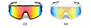 Detail view of C3 black and C4 white cycling sunglasses with gradient color lenses
