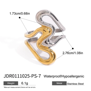 Anello ondulato bicolore in acciaio inossidabile oro e argento con dimensioni
