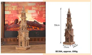 Detailed dimensions of the vintage glowing wooden Christmas tower with height 59cm